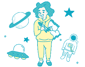 ロケットを抱く少年
